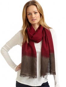 THE LOOKHand-made designBasket weave patternDip-dyed fringed endsTHE FIT24W X 77LTHE MATERIAL60% silk/40% cashmereCARE & ORIGINDry cleanImported THE LOOKHand-made designBasket weave patternDip-dyed fringed endsTHE FIT24W X 77LTHE MATERIAL60% silk/40% cashmereCARE & ORIGINDry cleanImported
