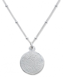 Classical meets contemporary on Studio Silver's intricate medallion pendant. Crafted in sterling silver with a vintage-inspired engraved design and bead chain. Approximate length: 18 inches. Approximate drop: 1/2 inch. Classical meets contemporary on Studio Silver's intricate medallion pendant. Crafted in sterling silver with a vintage-inspired engraved design and bead chain. Approximate length: 18 inches. Approximate drop: 1/2 inch.
