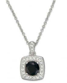 Simply elegant. This pendant necklace from Eliot Danori is crafted from rhodium-plated brass. The black stone at the center of the pendant is surrounded by sparkling cubic zirconias. (1 ct. t.w.). Approximate length: 16 inches + 2-inch extender. Approximate drop: 1/2 inch. Simply elegant. This pendant necklace from Eliot Danori is crafted from rhodium-plated brass. The black stone at the center of the pendant is surrounded by sparkling cubic zirconias. (1 ct. t.w.). Approximate length: 16 inches + 2-inch extender. Approximate drop: 1/2 inch.