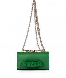 Inject a dose of hard-edge elegance into your outfit with Valentinos bright green leather tonal rockstud shoulder bag, detailed with a front handle perfect for converting into a covetable clutch - Flap with magnetic snap closure underneath, tonal rockstud-adorned front handle, removable chain-link shoulder strap, accordion style with 2 internal sections, inside back wall credit card slot - Carry as a polish to cocktail dresses or tailored separates Inject a dose of hard-edge elegance into your outfit with Valentinos bright green leather tonal rockstud shoulder bag, detailed with a front handle perfect for converting into a covetable clutch - Flap with magnetic snap closure underneath, tonal rockstud-adorned front handle, removable chain-link shoulder strap, accordion style with 2 internal sections, inside back wall credit card slot - Carry as a polish to cocktail dresses or tailored separates
