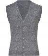 Perfect for layering under bright tailored blazers, Etros paisley print knit vest is a handsome way to wear the brands iconic look - V-neckline, button-down front - Slim fit - Wear with a button-down, tailored trousers and a brightly hued blazer