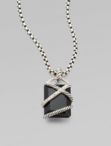 From the Cable Wrap Collection. Dazzling diamonds and beautiful, sterling silver cables surround this emerald-cut black onyx stone. Black onyxDiamonds, .25 tcwSterling silverSize, about ¾ Sterling silver baleImported Please note: Chain sold separately. From the Cable Wrap Collection. Dazzling diamonds and beautiful, sterling silver cables surround this emerald-cut black onyx stone. Black onyxDiamonds, .25 tcwSterling silverSize, about ¾ Sterling silver baleImported Please note: Chain sold separately.