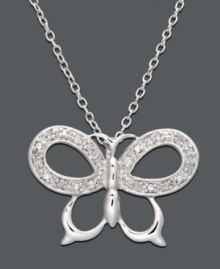 Perfect for the nature-lover you know. This cut-out butterfly pendant presents just the right mix of polished sterling silver and sparkling diamond accents. Approximate length: 18 inches. Approximate drop: 5/8 inch. Perfect for the nature-lover you know. This cut-out butterfly pendant presents just the right mix of polished sterling silver and sparkling diamond accents. Approximate length: 18 inches. Approximate drop: 5/8 inch.