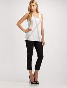 Sparkling beads create a definitively modern pattern across this lightweight linen jersey style. V-neck Sleeveless Beaded detail About 27 from shoulder to hem Linen Hand wash Imported Sparkling beads create a definitively modern pattern across this lightweight linen jersey style. V-neck Sleeveless Beaded detail About 27 from shoulder to hem Linen Hand wash Imported