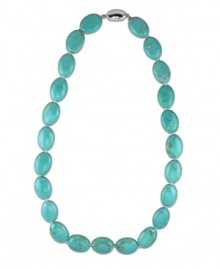 Natural wonder. The glowing effect of turquoise gems (13 mm x 17 mm) create a timeless and brilliantly colored necklace, all set in shining sterling silver. Approximate length: 18 inches. Natural wonder. The glowing effect of turquoise gems (13 mm x 17 mm) create a timeless and brilliantly colored necklace, all set in shining sterling silver. Approximate length: 18 inches.