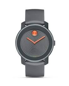 Large Movado BOLD watch with orange accents.