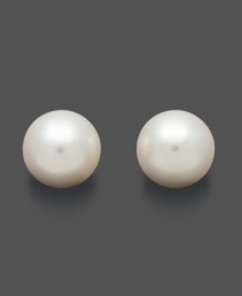 Simple pearl studs to add a drop of sophistication. These timeless earrings feature white south sea pearls (9-10 mm) set in 14k gold. Approximate diameter: 1/3 inch. Simple pearl studs to add a drop of sophistication. These timeless earrings feature white south sea pearls (9-10 mm) set in 14k gold. Approximate diameter: 1/3 inch.