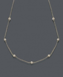 Glittering diamonds create a look of ultimate glamour. This Trio by Effy Collection necklace features seven stations of round-cut, bezel-set diamonds (1/5 ct. t.w.). Available in 14k gold. Approximate length: 16 inches + 2-inch extender. Glittering diamonds create a look of ultimate glamour. This Trio by Effy Collection necklace features seven stations of round-cut, bezel-set diamonds (1/5 ct. t.w.). Available in 14k gold. Approximate length: 16 inches + 2-inch extender.