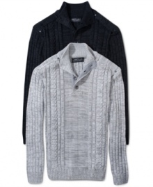 With a stylish mock neck and a cable knit design, this Retrofit sweater will keep you handsomely warm this season.