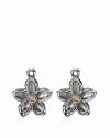 Sterling silver daisy charms centered by sparkling bezel-set diamonds in 14K gold. Slip these floral beauties onto PANDORA french wire or hoop earrings for a fresh, customized look.