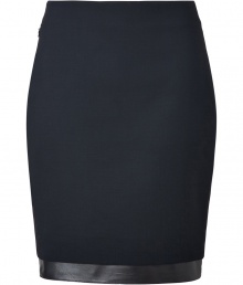Finish your tailored look on a sleek modern note with Akris jet black leather trimmed wool skirt, cut to perfection with just the right amount of stretch for an ultra flattering fit - Hidden back zip, inside button closure - Fitted - Pair with minimalist separates and statement accessories Finish your tailored look on a sleek modern note with Akris jet black leather trimmed wool skirt, cut to perfection with just the right amount of stretch for an ultra flattering fit - Hidden back zip, inside button closure - Fitted - Pair with minimalist separates and statement accessories