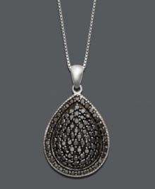 Add a dark and mysterious drop for an edgier look. Pear-shaped pendant features round-cut black diamonds (1 ct. t.w.) set in sterling silver. Approximate length: 18 inches. Approximate drop: 1 inch. Add a dark and mysterious drop for an edgier look. Pear-shaped pendant features round-cut black diamonds (1 ct. t.w.) set in sterling silver. Approximate length: 18 inches. Approximate drop: 1 inch.
