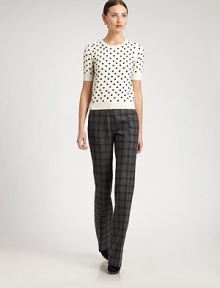 Playful polka dots adorn this soft, fine-knit wool/silk blend style.Rib-knit crewneck, cuffs and hemlineShort sleevesPolka dot embroidery70% wool/30% silkDry cleanMade in ItalyModel shown is 5'11 (180cm) wearing US size XSmall. Playful polka dots adorn this soft, fine-knit wool/silk blend style.Rib-knit crewneck, cuffs and hemlineShort sleevesPolka dot embroidery70% wool/30% silkDry cleanMade in ItalyModel shown is 5'11 (180cm) wearing US size XSmall.