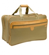 Get going & keep going! Hartmann packs you for the trip of a lifetime with this convenient, versatile and durable carryall, the smart solution to traveling light and traveling prepared. Fully stocked with an organizer panel and two sets of double restraining clothes straps, this expandable bag features an adjustable shoulder strap for comfort carrying and a convertible back pocket for slipping it on to the handle of a rolling suitcase. Lifetime warranty.