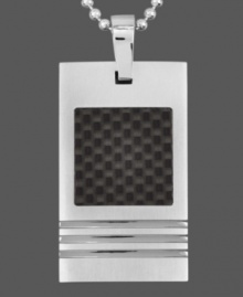 Industrial chic. This polished men's pendant features a rectangular shape set in stainless steel and black carbon fiber. Approximate length: 24 inches. Approximate drop length: 1-3/4 inches. Approximate drop width: 1 inch. Industrial chic. This polished men's pendant features a rectangular shape set in stainless steel and black carbon fiber. Approximate length: 24 inches. Approximate drop length: 1-3/4 inches. Approximate drop width: 1 inch.
