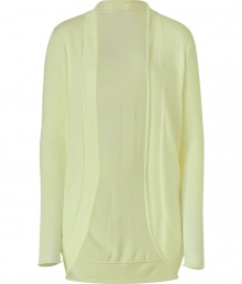 Super soft in pastel yellow, Steffen Schrauts open cardigan is an effortless choice for causal looks - Rolled shawl collar, long sleeves, open front with curved hem - Fitted - Wear with a tissue tee, skinnies and flats