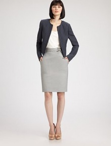 Micro-striped cotton, tailored high-waisted pencil silhouette with a self D-ring belt.Self D-ring beltSide slash pocketsBack welt pocketsConcealed back zipFully linedAbout 22½ from natural waist78% cotton/22% polyesterDry cleanImported of Italian fabricModel shown is 5'9 (175cm) wearing US size 4. Micro-striped cotton, tailored high-waisted pencil silhouette with a self D-ring belt.Self D-ring beltSide slash pocketsBack welt pocketsConcealed back zipFully linedAbout 22½ from natural waist78% cotton/22% polyesterDry cleanImported of Italian fabricModel shown is 5'9 (175cm) wearing US size 4.