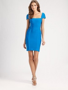 Sexy and form-fitting, this bright, bandage-constructed style is finished with sweet cap sleeves.Square necklineCap sleevesBack zipAbout 20 from natural waistRayon/nylon/spandexDry cleanImportedModel shown is 5'11 (180cm) wearing US size Small. Sexy and form-fitting, this bright, bandage-constructed style is finished with sweet cap sleeves.Square necklineCap sleevesBack zipAbout 20 from natural waistRayon/nylon/spandexDry cleanImportedModel shown is 5'11 (180cm) wearing US size Small.