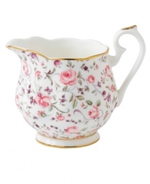 Scattered with dainty blooms, the Rose Confetti creamer restores the grace and charm of another era in fine bone china from Royal Albert. Scalloped edges with gold banding and a traditionally feminine palette add to its romantic sensibility. Scattered with dainty blooms, the Rose Confetti creamer restores the grace and charm of another era in fine bone china from Royal Albert. Scalloped edges with gold banding and a traditionally feminine palette add to its romantic sensibility.