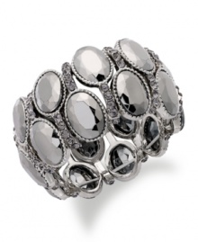 Slip on vintage style with this shadowy cuff bracelet from Alfani. Faceted glass stones bring an alluring feel to your evening look. Crafted in hematite tone mixed metal. Approximate length: 8 inches.