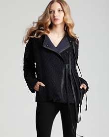 This warm Rebecca Taylor coat with its large, draped collar boasts leather trim and cool-girl fringes-luxe details that easily make this the layering piece of the season. This warm Rebecca Taylor coat with its large, draped collar boasts leather trim and cool-girl fringes-luxe details that easily make this the layering piece of the season.
