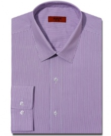 A sleek stripe in a pop of color is the most modern way to wear this Alfani dress shirt. A sleek stripe in a pop of color is the most modern way to wear this Alfani dress shirt.