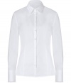 Detailed in a comfortably cool blend of stretch cotton, Hugos feminine fitted blouse is a smart investment perfect for setting the foundation for workweek looks - Classic collar, long sleeves, extra wide 3 button cuffs, button-down front, shimmering logo buttons - Figure-hugging cut - Wear with practically anything for a clean, tailored look