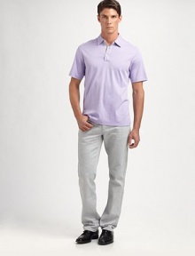 Check trim at the placket adds the right touch of preppy cool to this easy-fit cotton polo.Point collarButton-down half-placketShort sleevesCottonMachine washImported