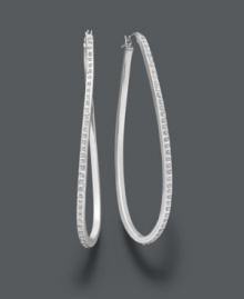 Stylish hoop earrings with a modern aesthetic. A unique twisted design adds special flair to diamond-accented hoops in sterling silver. Approximate diameter: 1-3/4 inches.