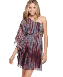 Painterly stripes and a studded applique add appeal to this technicolor dream dress from As U Wish! Pair it with peep-toe pumps and a few cool bangles for a breathtaking date look. Painterly stripes and a studded applique add appeal to this technicolor dream dress from As U Wish! Pair it with peep-toe pumps and a few cool bangles for a breathtaking date look.