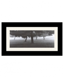 Trees in the Fog offers an eerie, dream-like perspective of the world below the boughs in black and white. An alluring panorama in any room and décor, this art print sets a serene, contemplative mood. Framed in recycled wood with black finish and gently rounded corners. Trees in the Fog offers an eerie, dream-like perspective of the world below the boughs in black and white. An alluring panorama in any room and décor, this art print sets a serene, contemplative mood. Framed in recycled wood with black finish and gently rounded corners.