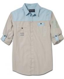 Hit the town in two-tone. This color-blocked shirt from American Rag is a great break from your basics.