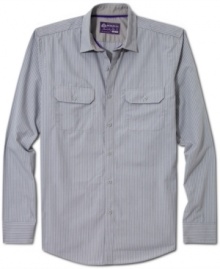 Subtle military details on this striped shirt from American Rag will keep your look in line.