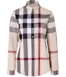 Effortless and iconic with its oversized check, Burberry Brits classic cotton button-down lends a characteristic cool edge to every outfit - Small pointed collar, long sleeves, buttoned cuffs, button-down front, shirttail hemline - Straight silhouette - Wear with everything from jeans and flats to pencil skirts and heels