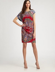 Soft asymmetrical gathers and a vibrant, explosive paisley print elevate this silky, wear-everywhere shift.Jewel necklineCap sleevesSide gathersConcealed side zipFully linedAbout 20 from natural waist90% viscose/10% silkDry cleanMade in ItalyModel shown is 5'11 (180cm) wearing US size 4. 