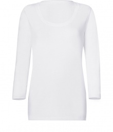 Stylish long sleeve shirt in white stretch cotton - very fine and comfortable quality - feminine cut with broad trimmed crew neck and long sleeves - waist fitted, nice and long, sexy figure hugging cut - your new favorite basic, the one you always need, the one youve always been looking for - wear solo or underneath - pair at leisure time with tube jeans, shorts, skirts, at the office with a pant suit Stylish long sleeve shirt in white stretch cotton - very fine and comfortable quality - feminine cut with broad trimmed crew neck and long sleeves - waist fitted, nice and long, sexy figure hugging cut - your new favorite basic, the one you always need, the one youve always been looking for - wear solo or underneath - pair at leisure time with tube jeans, shorts, skirts, at the office with a pant suit