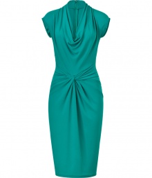 Figure-flattering and undeniably elegant, this artfully draped aquamarine dress from Michael Kors makes an enviable statement - Fitted, feminine cut contours curves - Cap sleeves and draped cowl neck - Slimming, decorative gathered knot detail at waist - Pencil-style skirt hits at knee - Zips at back - Seamlessly transitions from work to cocktails, dinner, openings and parties - Pair with a clutch and platform pumps or sandals Figure-flattering and undeniably elegant, this artfully draped aquamarine dress from Michael Kors makes an enviable statement - Fitted, feminine cut contours curves - Cap sleeves and draped cowl neck - Slimming, decorative gathered knot detail at waist - Pencil-style skirt hits at knee - Zips at back - Seamlessly transitions from work to cocktails, dinner, openings and parties - Pair with a clutch and platform pumps or sandals