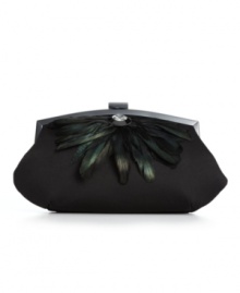 Fabulous feathers and a sparkling stone accent give this Jessica McClintock clutch an irresistible appeal. From a night out with the girls to a black tie affair, this stunning design will leave a lasting impression. Fabulous feathers and a sparkling stone accent give this Jessica McClintock clutch an irresistible appeal. From a night out with the girls to a black tie affair, this stunning design will leave a lasting impression.