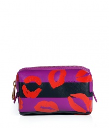 Tote around your makeup essentials in style with this lip print covered cosmetics bag from Marc by Marc Jacobs - Lip-detailed square cosmetics bag with top zip closure and logo plaque, leather trim - Perfect for daily use or as a thoughtful gift Tote around your makeup essentials in style with this lip print covered cosmetics bag from Marc by Marc Jacobs - Lip-detailed square cosmetics bag with top zip closure and logo plaque, leather trim - Perfect for daily use or as a thoughtful gift