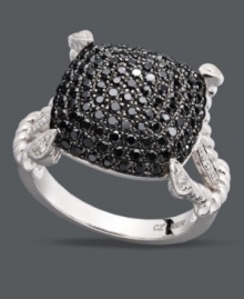 Shape up with a little extra shine. Bold, black diamonds (9/10 ct. t.w.) provide a square silhouette, while white diamonds (1/10 ct. t.w.) sparkle at the shoulders of this chic cocktail ring. Crafted in sterling silver. Size 7. Shape up with a little extra shine. Bold, black diamonds (9/10 ct. t.w.) provide a square silhouette, while white diamonds (1/10 ct. t.w.) sparkle at the shoulders of this chic cocktail ring. Crafted in sterling silver. Size 7.