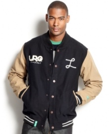 With cool varsity styling, this LRG jacket will be an instant homerun in your wardrobe. With cool varsity styling, this LRG jacket will be an instant homerun in your wardrobe.