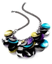 Coming together quite nicely, this paillette frontal necklace from Style&co. makes a signature statement. Crafted from hematite-tone mixed metal, the necklace features multi-color pieces for a stunning effect. Approximate length: 18 inches + 2-inch extender. Approximate drop: 2-3/4 inches.