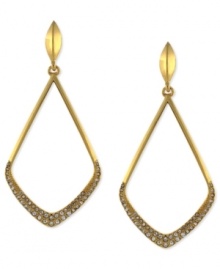 Airy elegance. This pair of drop earrings from Vince Camuto is crafted from gold-tone mixed metal with crystal accents adding a sparkling touch. Approximate drop: 1-1/4 inches. Airy elegance. This pair of drop earrings from Vince Camuto is crafted from gold-tone mixed metal with crystal accents adding a sparkling touch. Approximate drop: 1-1/4 inches.