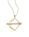 THE LOOKBow & arrow pendant.01 tcw diamond accents14k yellow gold settingSpring ring closureTHE MEASUREMENTPendant width, about 1.25Pendant length, about 1.25Length, about 15.5ORIGINImported