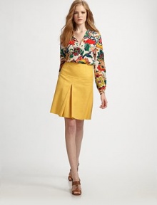 The chic result of a classic A-line silhouette with strategic pleating combined with vibrant color.Side zipAbout 20 longCottonDry cleanImported Model shown is 5'10 (177cm) wearing US size 4. The chic result of a classic A-line silhouette with strategic pleating combined with vibrant color.Side zipAbout 20 longCottonDry cleanImported Model shown is 5'10 (177cm) wearing US size 4.