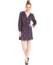 Bar III's printed faux-wrap dress features a peppy print and is cinched at the waist for a flattering effect.