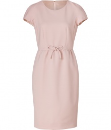 Give your look that chic Uptown polish with Paule Kas immaculately tailored powder pink wool sheath, detailed with a structural bow at the waist for a sweet feminine finish - Round neckline, cap sleeves, tailored waist with structural bow, metal square aglets - Tailored fit - Wear with flawless flats and a ladylike handbag