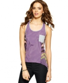 Panels of zigzag print create a colorful surprise on this tank top from Jolt! Looks great with dark wash jeans for a look that's anything but basic!