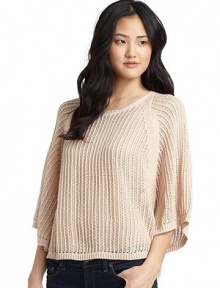 THE LOOKOpen weave designPullover styleRound necklineThree-quarter length ribbed cuff dolman sleevesRibbed circle hemTHE FITAbout 22 from shoulder to hemTHE MATERIAL55% cotton/45% acrylicCARE & ORIGINHand washImportedModel shown is 5'10 (177cm) wearing US size Small. 