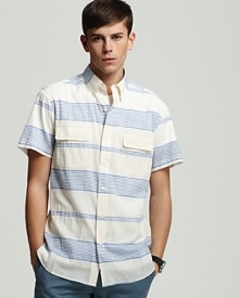 Shades of Grey by Micah Cohen Woven Stripe Short Sleeve Sport Shirt - Slim Fit Shades of Grey by Micah Cohen Woven Stripe Short Sleeve Sport Shirt - Slim Fit